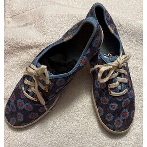 Kate Spade Keds New York Peacock Blue Daisy Print Sneakers Women Size 7.5
